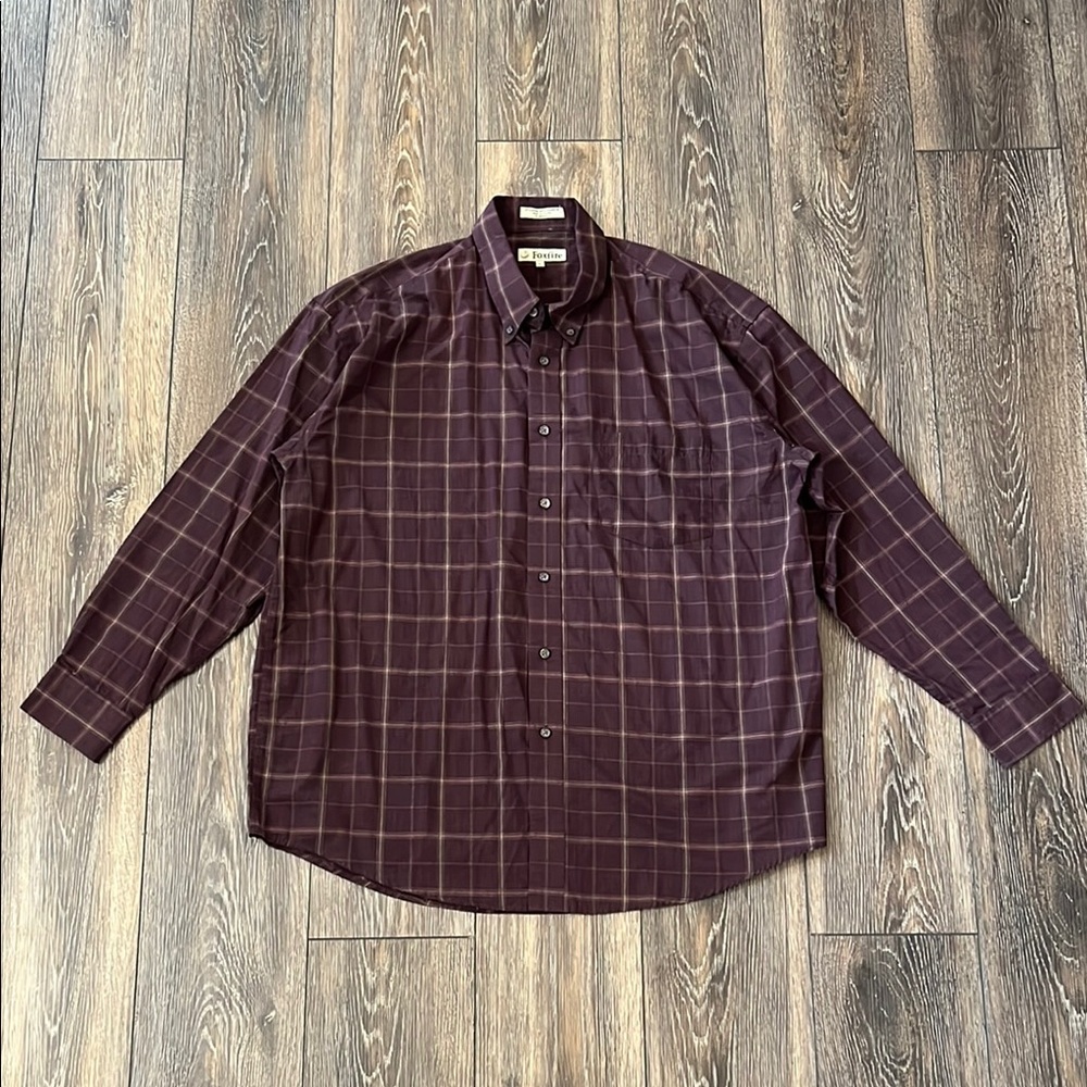 Foxfire Flannel Plaid Men's XL Burgundy Button Up Shirt